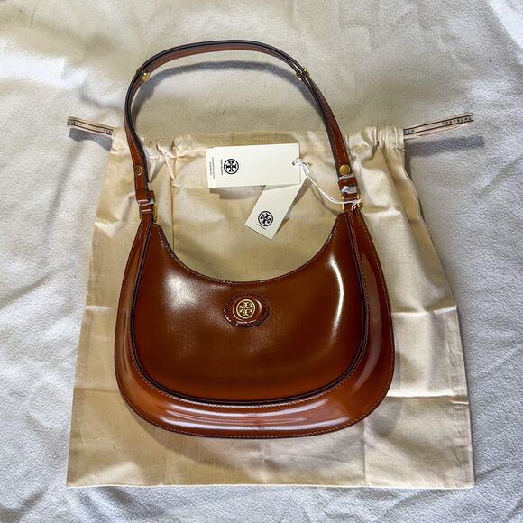 NWT Tory Burch Robinson Spazzolato Crescent Bag - Rare Dark Sienna - Convertible - Picture 4 of 11